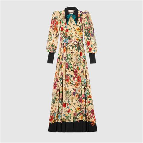 gucci flora dress long|gucci long sleeve lace dress.